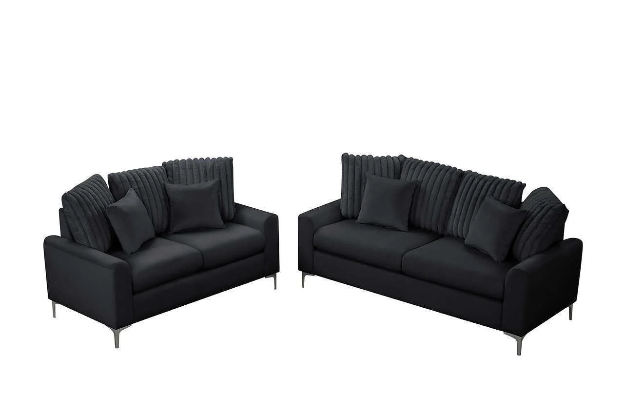 Elina Black Velvet 2-Piece Living Room Set - Image 2