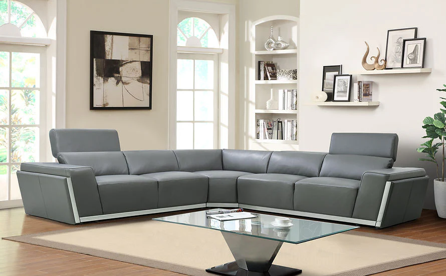 Domo Dark Grey Leather Sectional - Image 1
