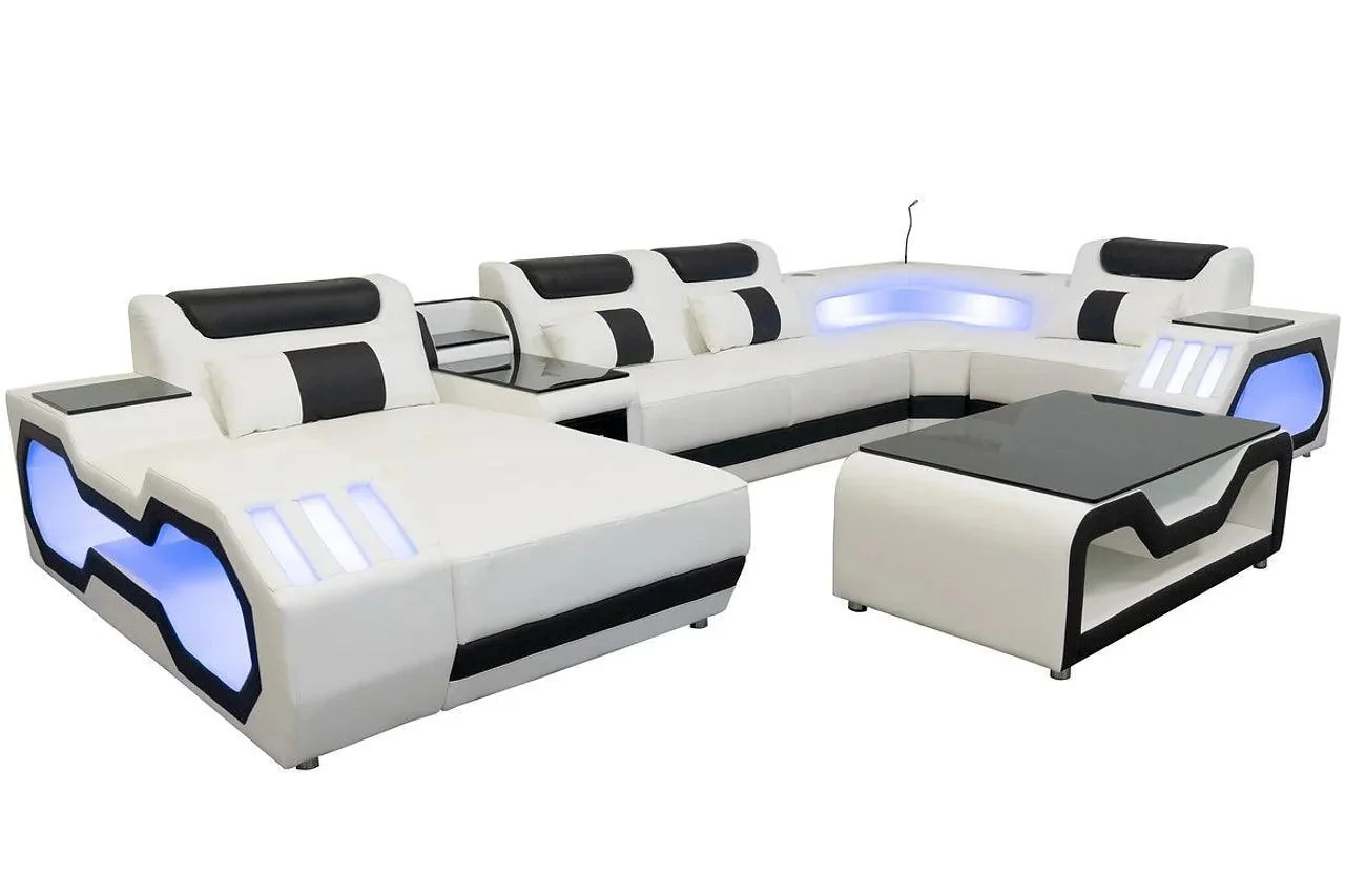 Matrix White Black Faux Leather Sectional - Image 2