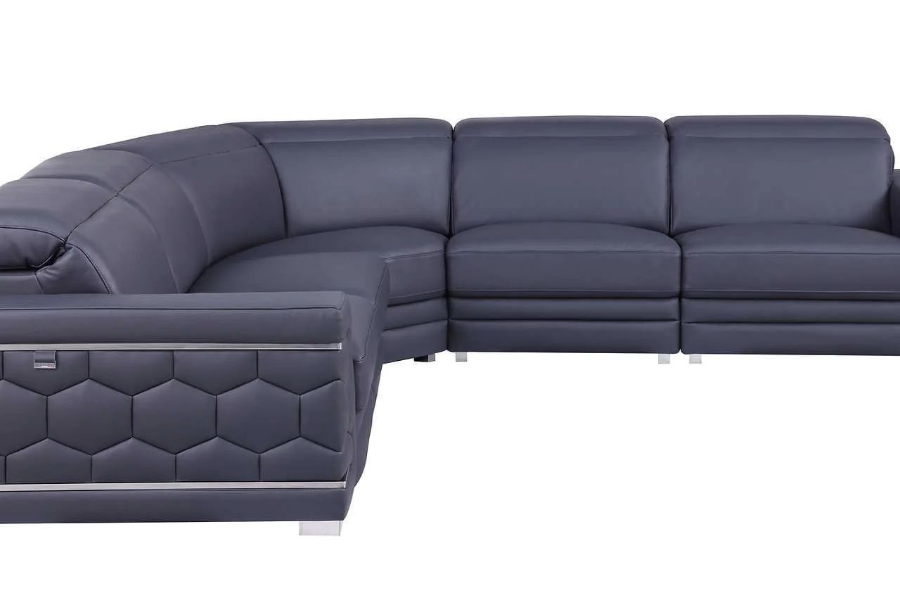 Favo Dark Navy Leather Sectional - Image 3