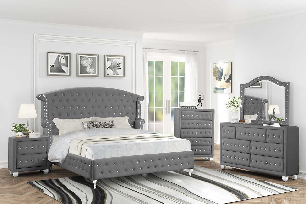 Olivia Gray Velvet Tufted Wingback Platform Bedroom Set - Image 1