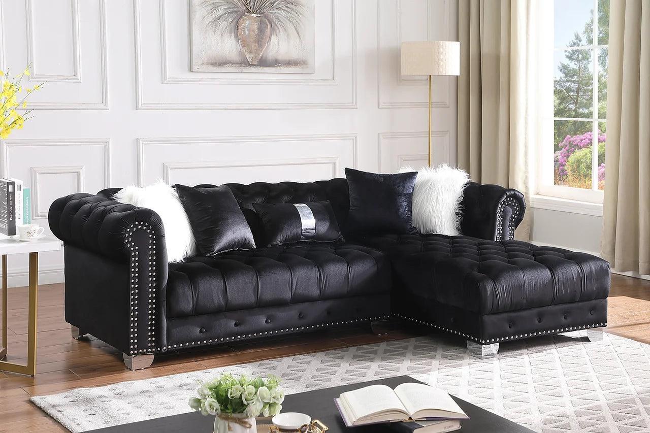 Yaz Black Velvet Tufted Sectional
