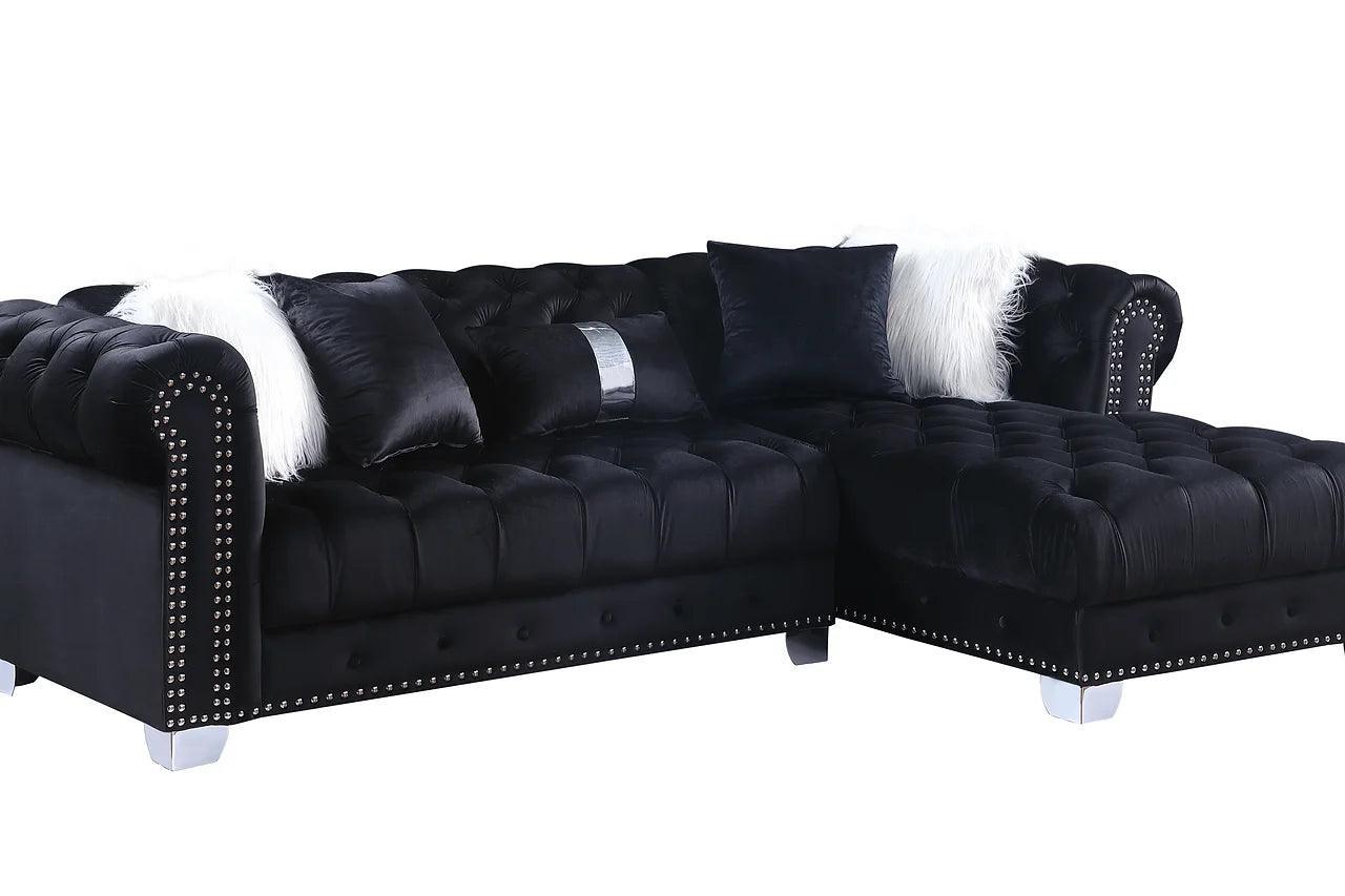 Yaz Black Velvet Tufted Sectional - Image 2