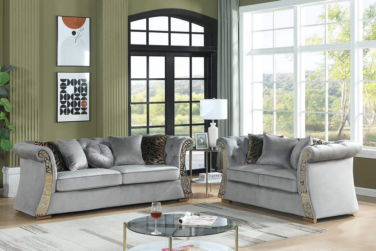 Curamo Grey Velvet Living Room Set - Image 2