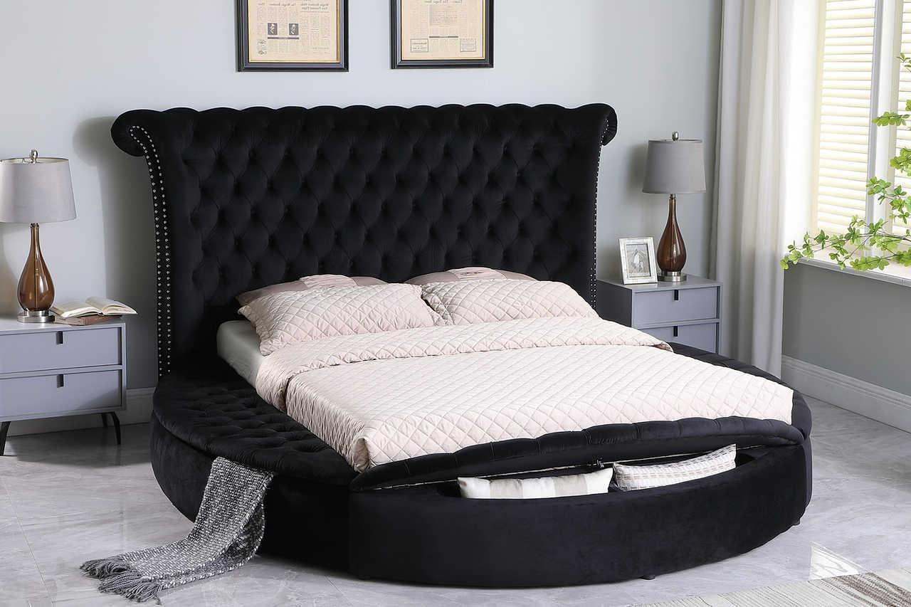 Lux Black Velvet Tufted Platform King Bed - Image 1