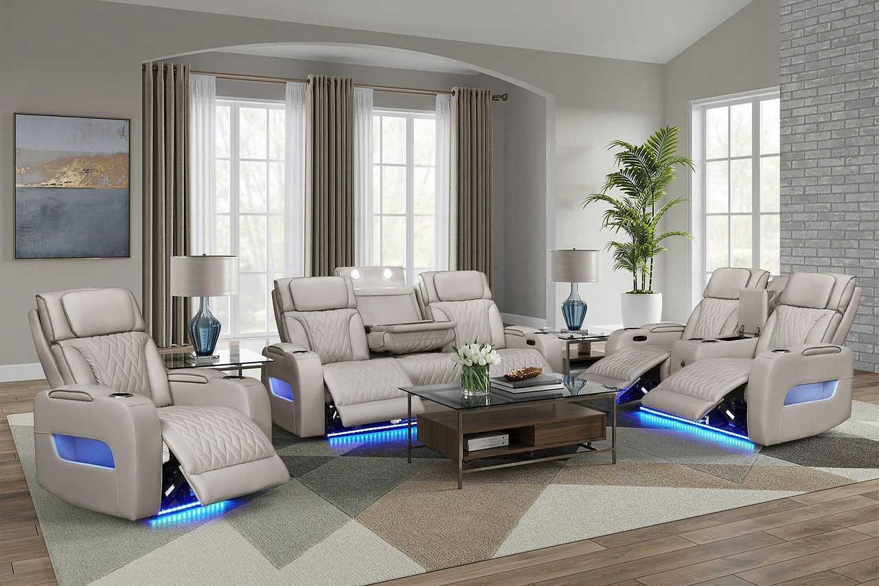 Skyline Beige Leather Power Reclining Loveseat - Image 3