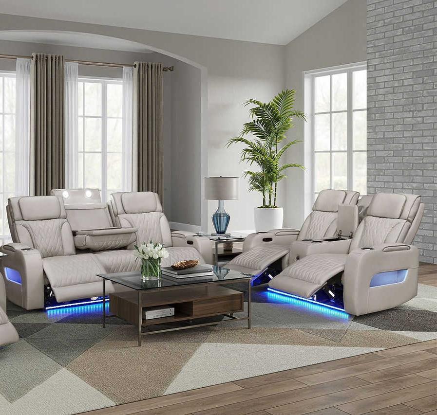 Skyline Beige Leather 2-Piece Power Reclining Set - Image 1