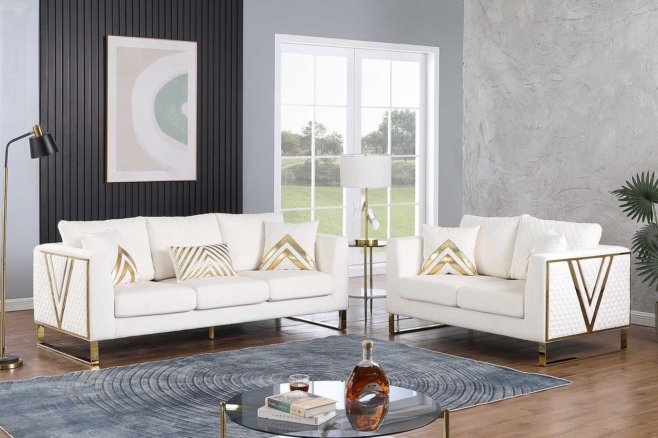 Vista Bonita Cream Velvet Living Room Set - Image 2