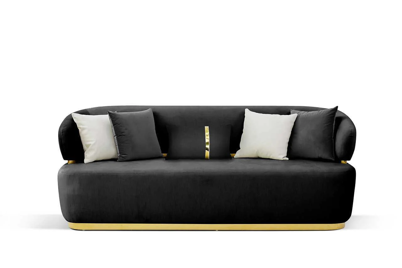 Eden Black Gold Velvet 2-Piece Living Room Set - Image 2