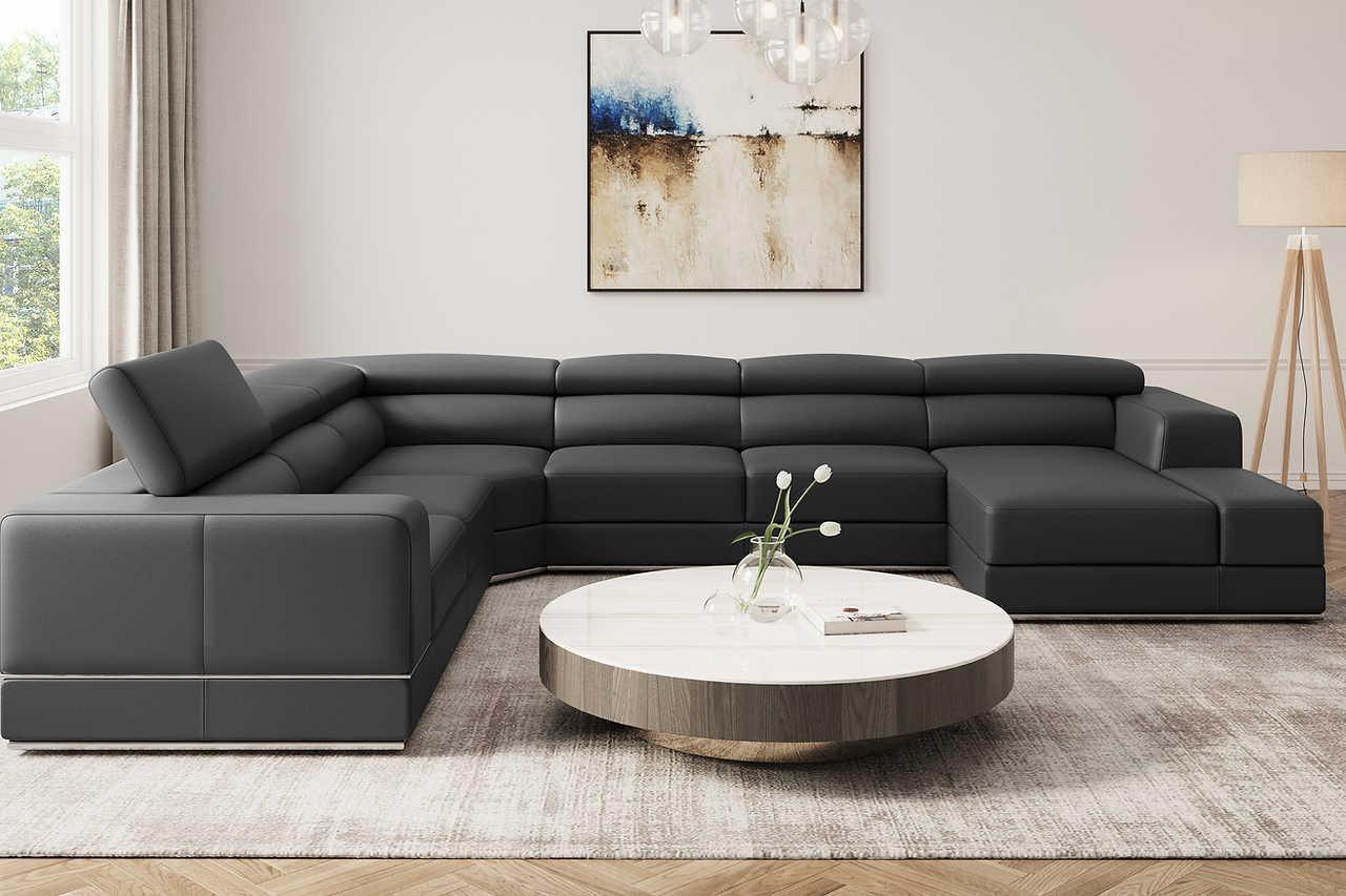 Pella Dark Gray Leather RAF Sectional - Image 2