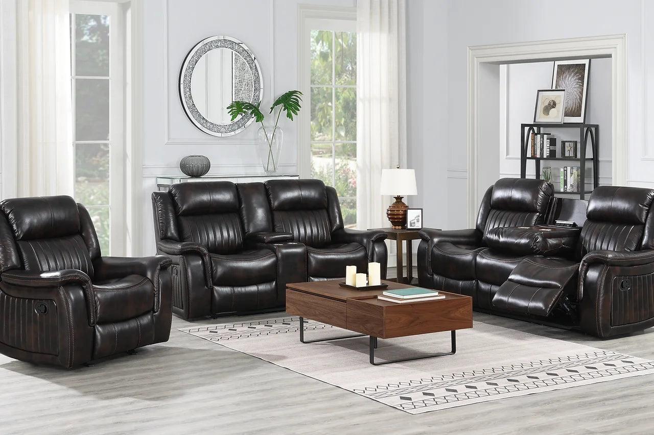 Lavon Brown Faux Leather Upholstered Reclining Set - Image 1