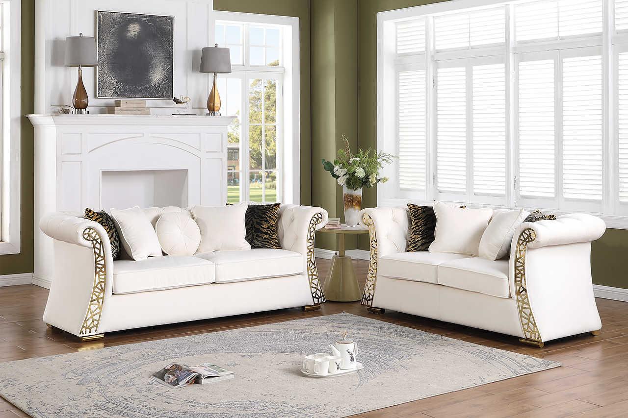 Curamo Cream Velvet Living Room Set - Image 2