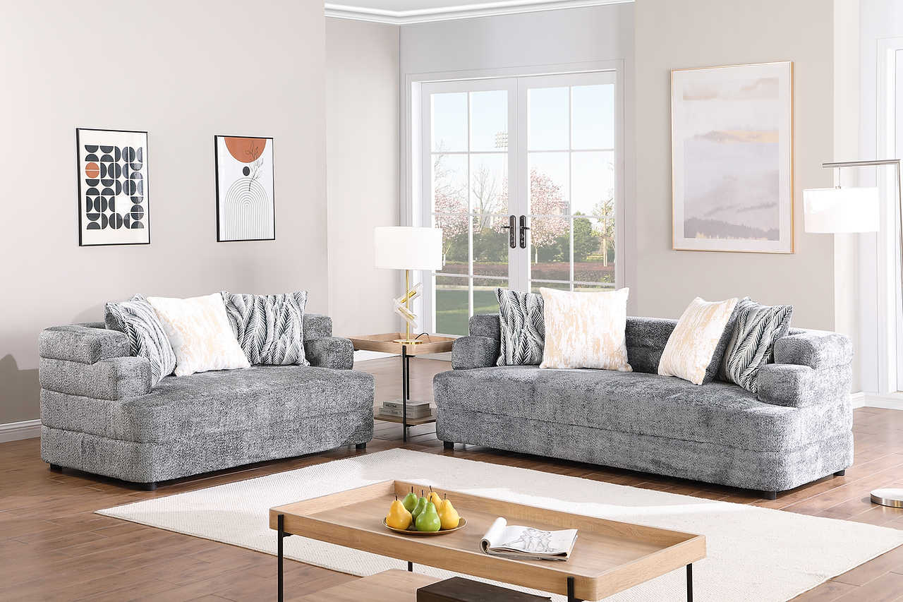 Stepso Charcoal Boucle Living Room Set - Image 2