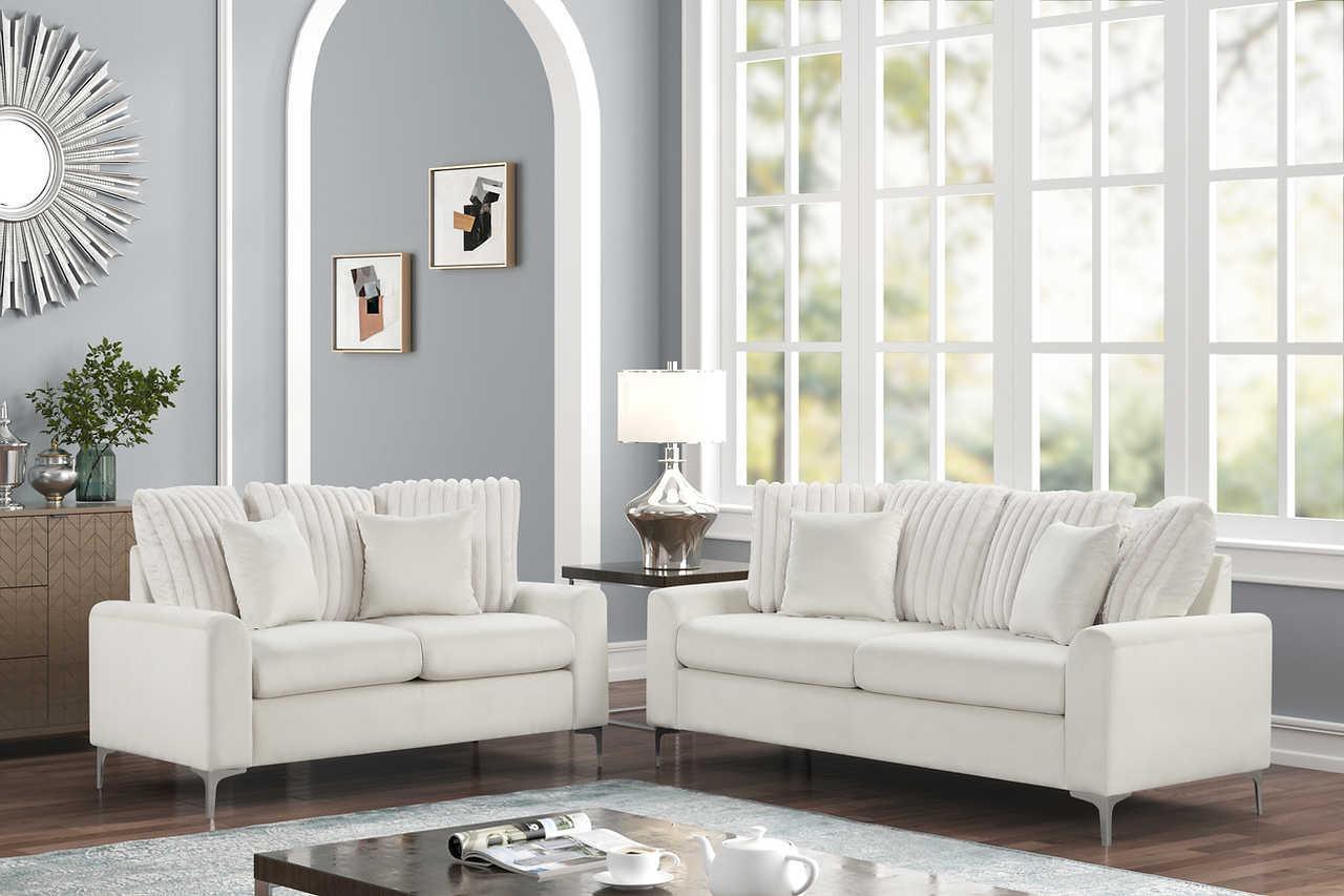 Elina Beige Velvet 2-Piece Living Room Set - Image 1