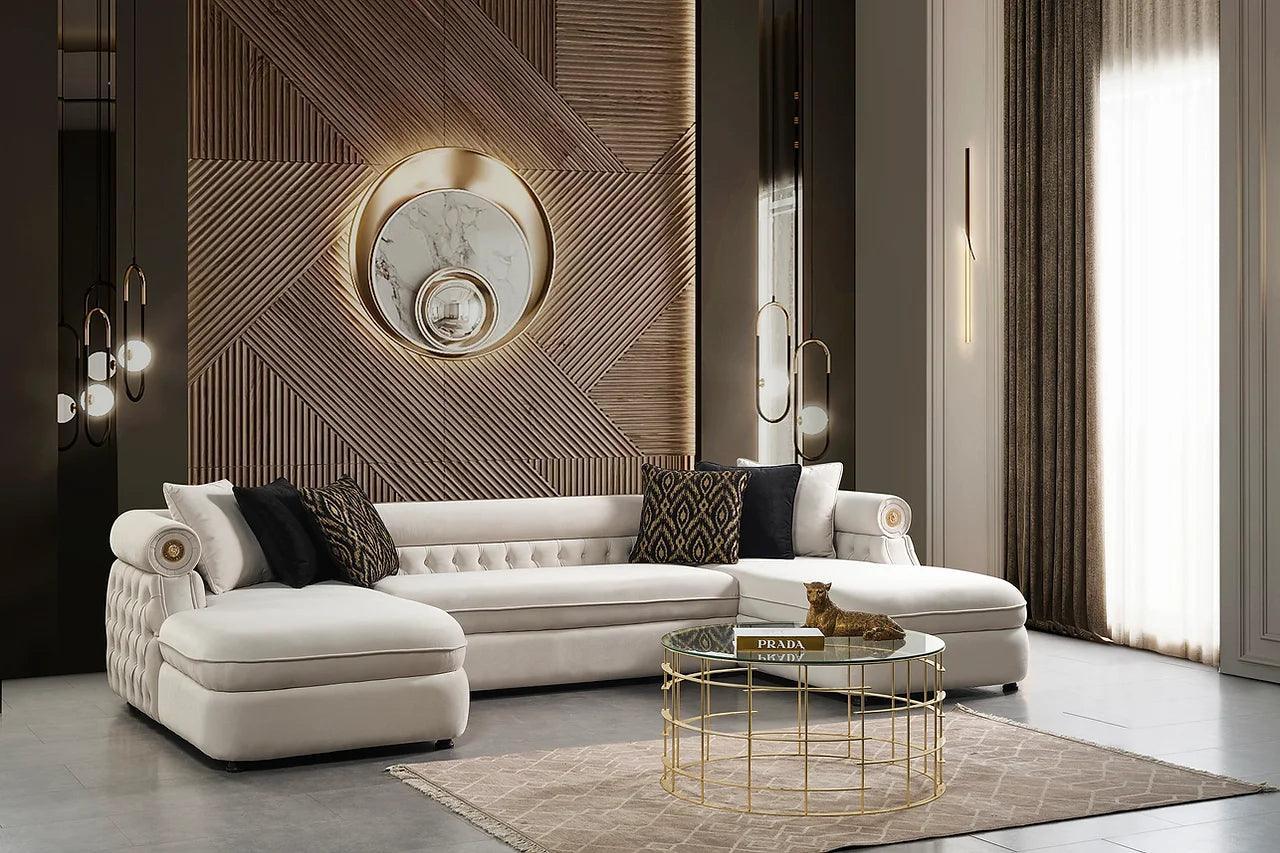 Brooklyn Cream Fabric Tufted Sectional - Image 1