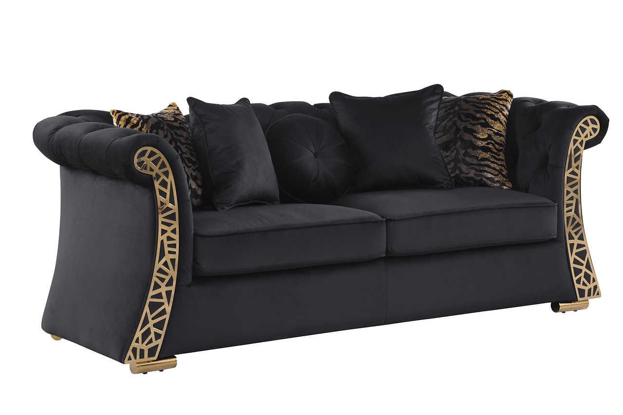 Curamo Black Velvet Living Room Set - Image 3
