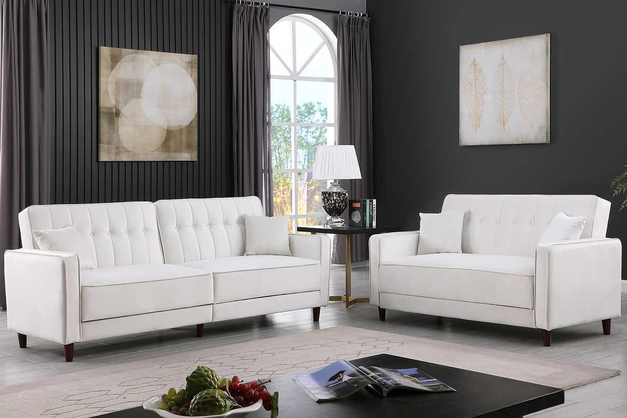 Cozy Cream Sofa Loveseat Bed - Image 1