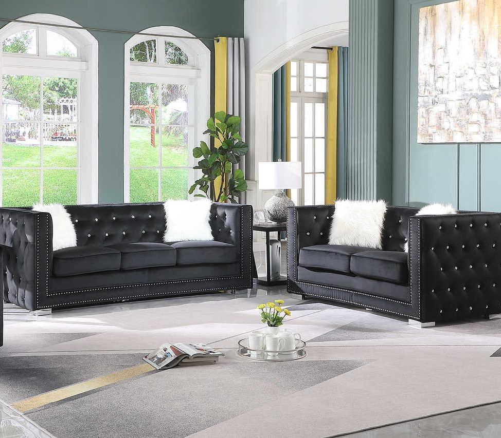 Paris Black Velvet Tufted 2-Piece Living Room Set - Image 1
