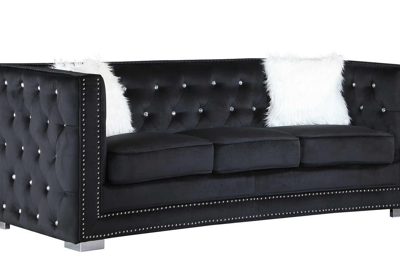 Paris Black Velvet Tufted 2-Piece Living Room Set - Image 2