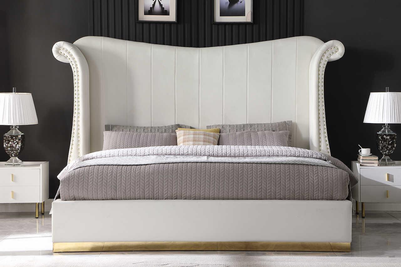 Luna Cream 66"H Velvet Upholstered Wingback Platform King Bed - Image 3