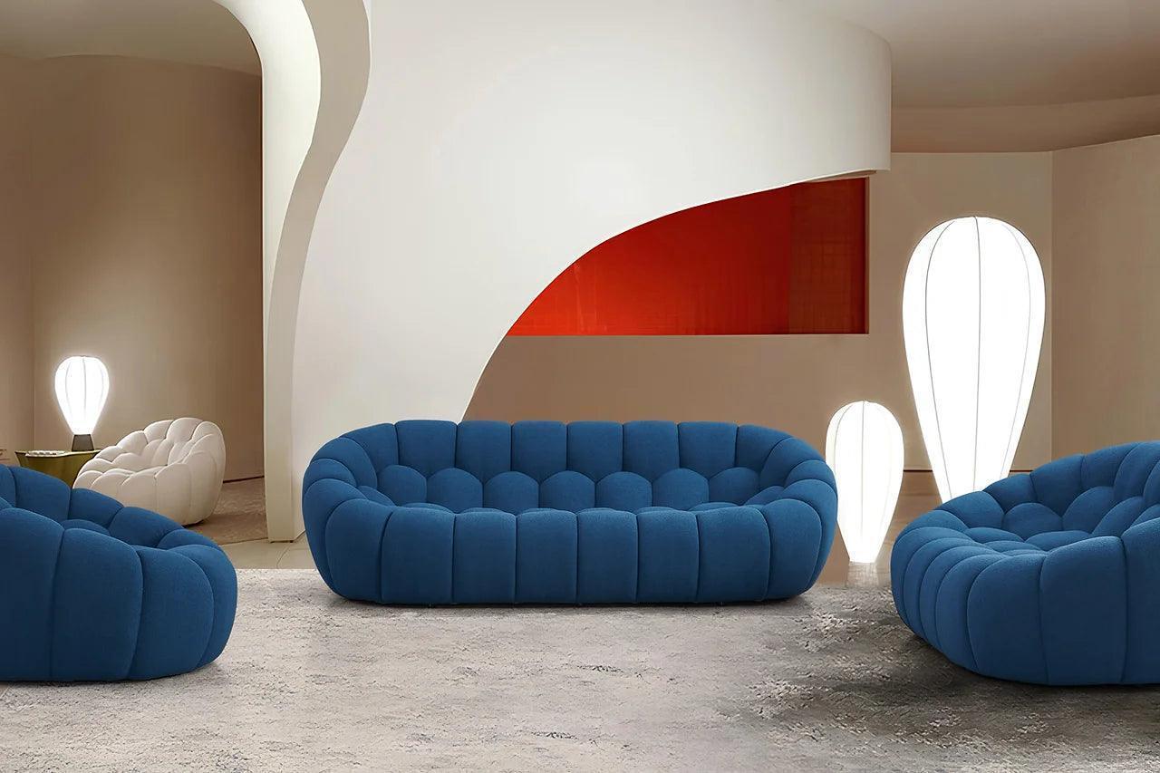 Bubbles Blue Boucle Living Room Set - Image 1