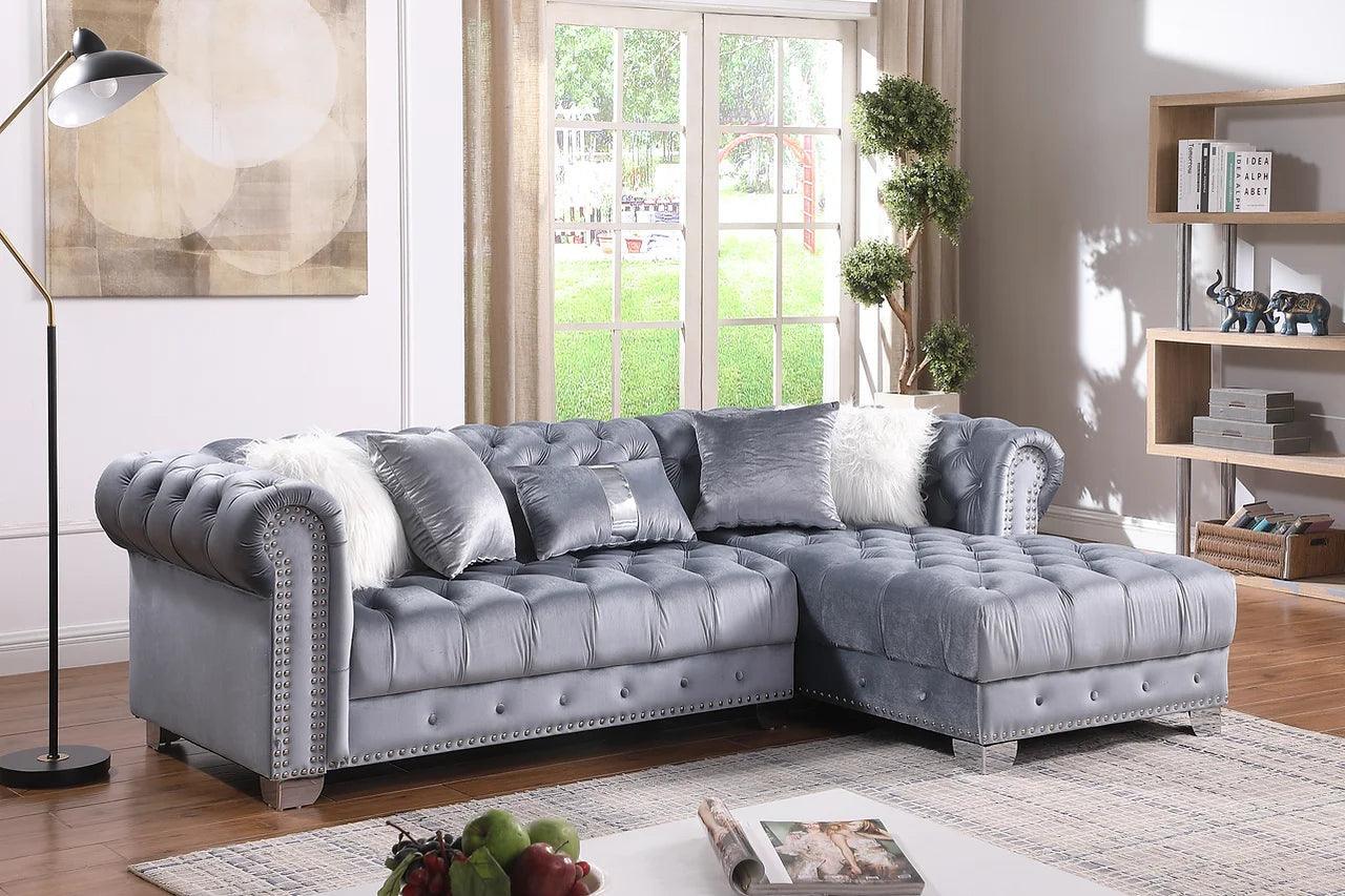 Yaz Gray Velvet Tufted Sectional - Image 1