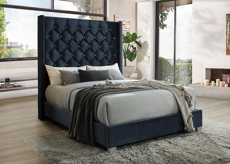 Beverly Black Velvet Upholstered Tufted Panel Queen Bed - Image 1