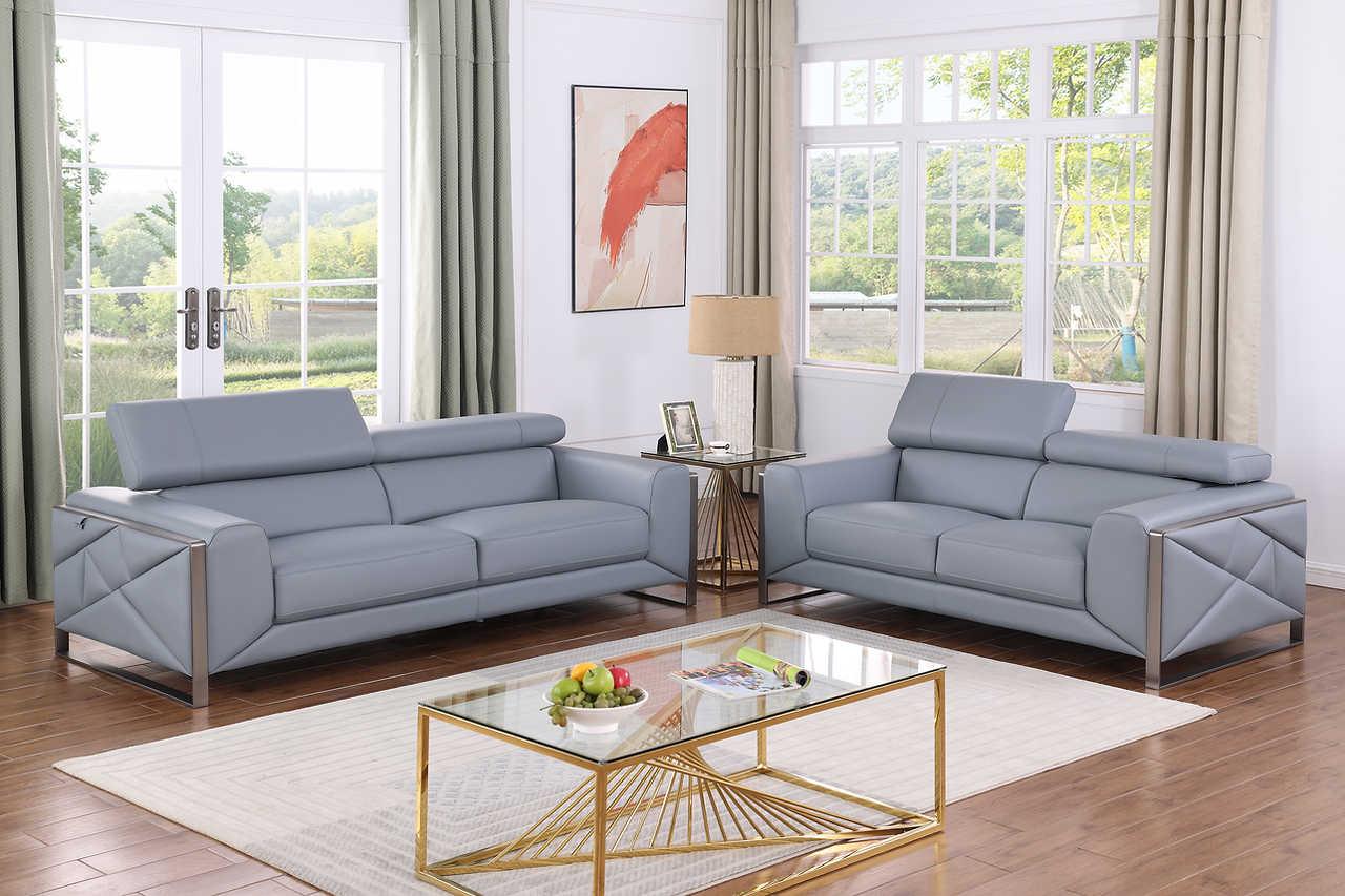 Giorgio Light Blue Leather Sofa - Image 2