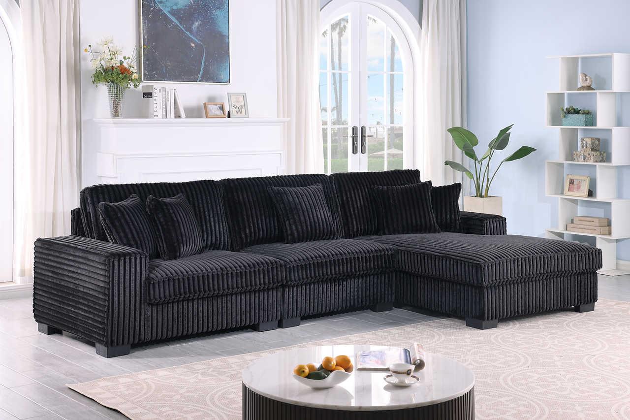 Comfy II Black Velvet 3-Piece Sectional - Image 1