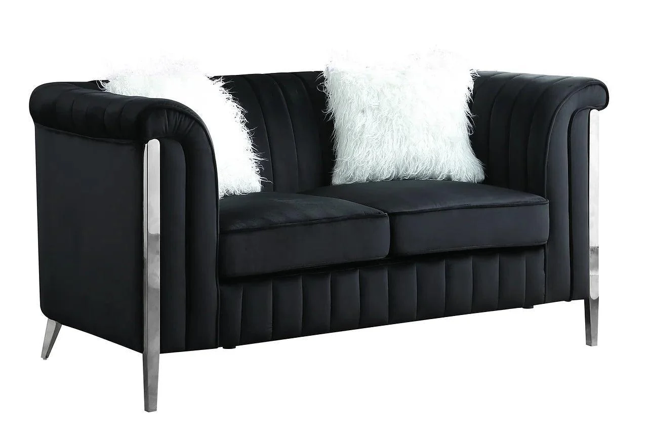 Fara Black Silver Velvet 2-Piece Living Room Set - Image 3