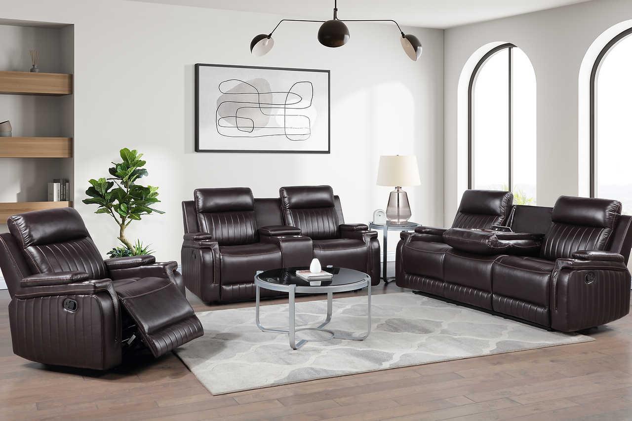 Ethan Brown Air Leather 3-Piece Reclining Set - Image 1
