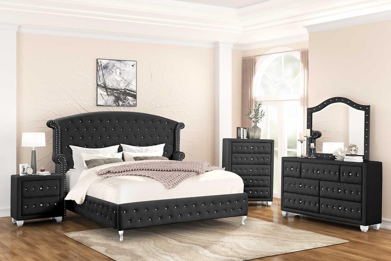 Olivia Black Velvet Tufted Wingback Platform Bedroom Set - Image 1