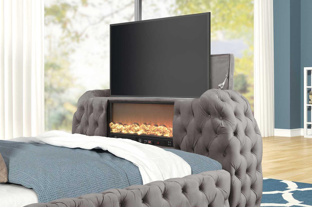 Royal Gray Upholstered Tufted Platform Queen Bed - Image 2