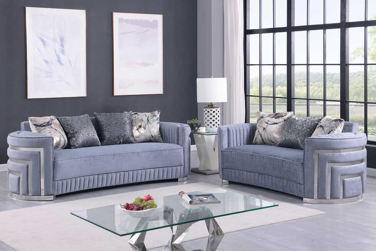 Minerva Grey Velvet Living Room Set - Image 2