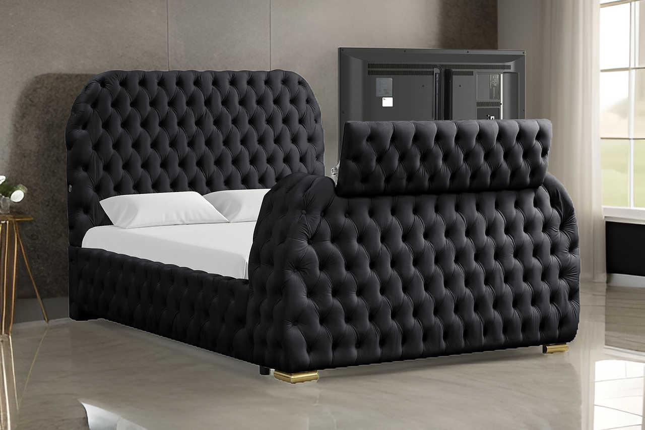 Royal Black Upholstered Tufted Platform Queen Bed - Image 1
