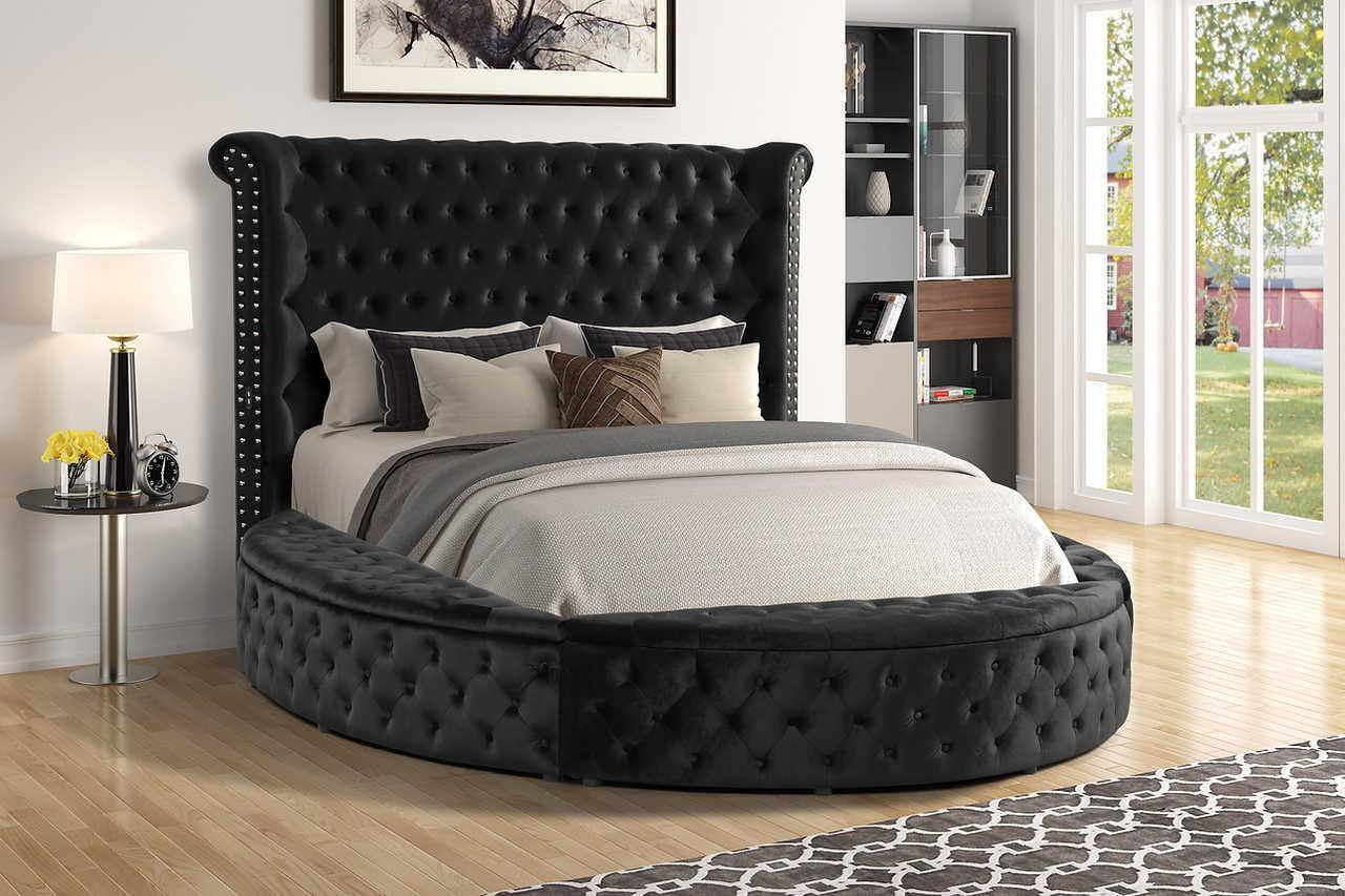 Lux II Black Velvet Upholstered USB Platform King Bed - Image 3