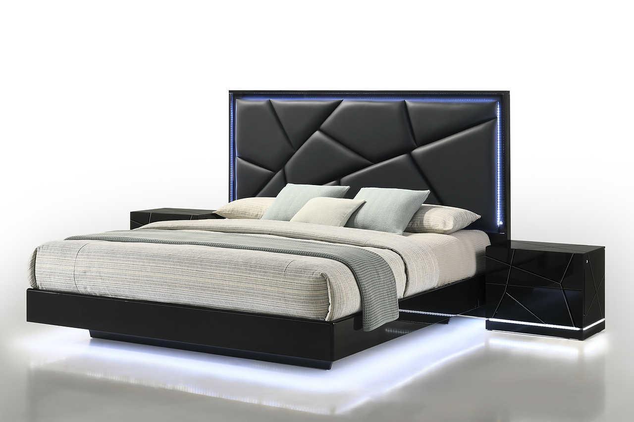 Naomi Black LED Upholstered Panel Bedroom Set - Image 3