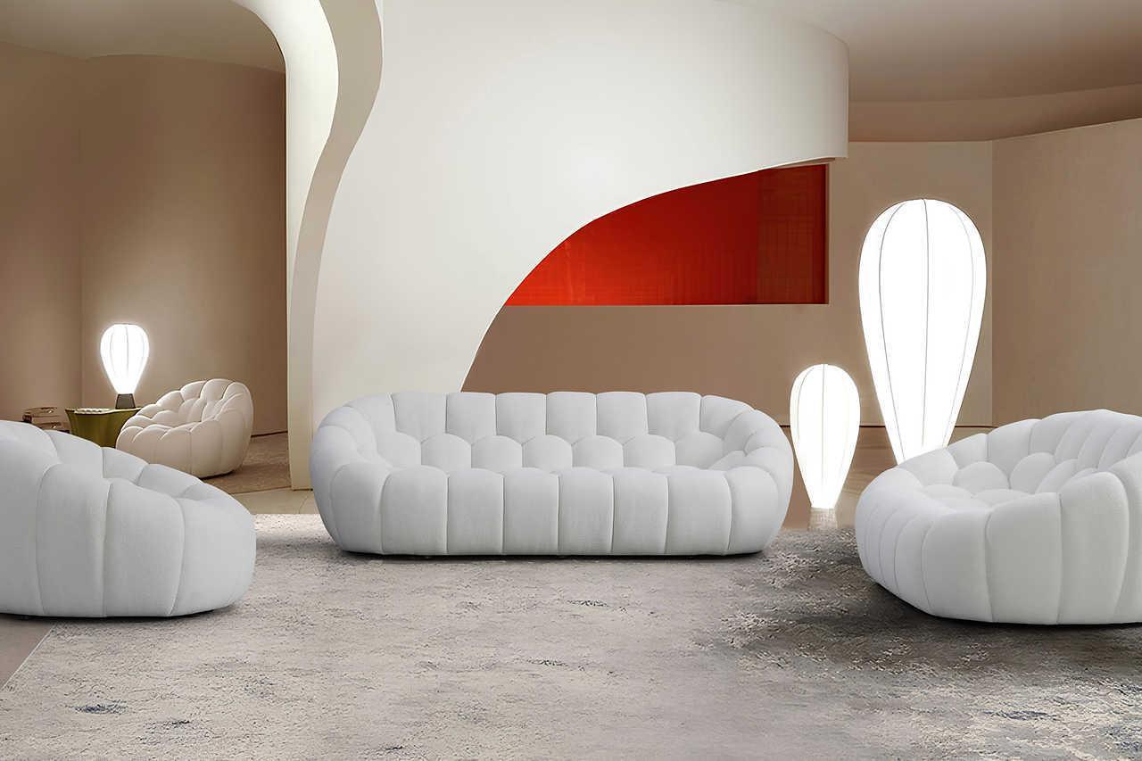 Bubbles White Boucle Living Room Set - Image 1