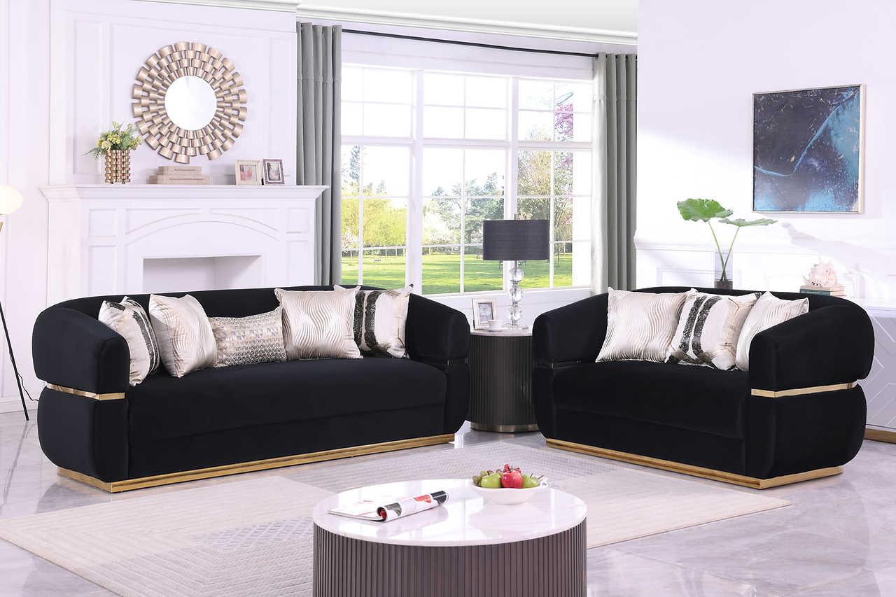 Carmela Black Velvet Living Room Set - Image 2