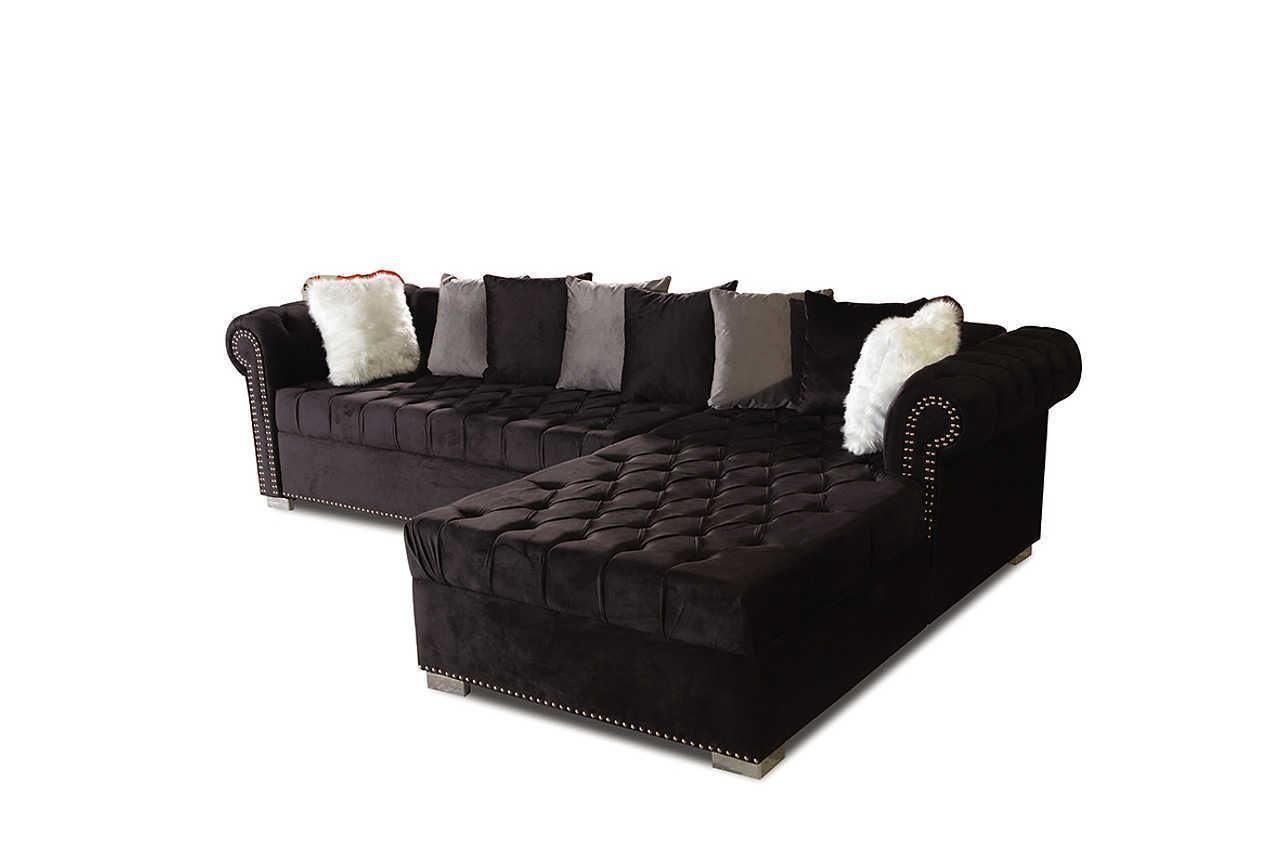 Milan Black Velvet Tufted Sectional - Image 3
