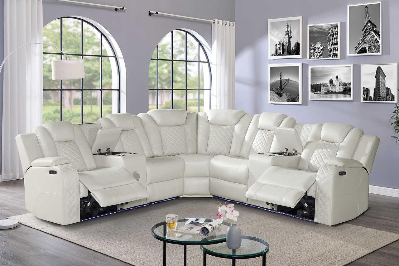 Eclipse Sand Leather 3-Piece Power Reclining Sectional - Image 1