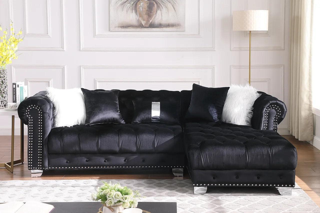 Yaz Black Velvet Tufted Sectional - Image 3
