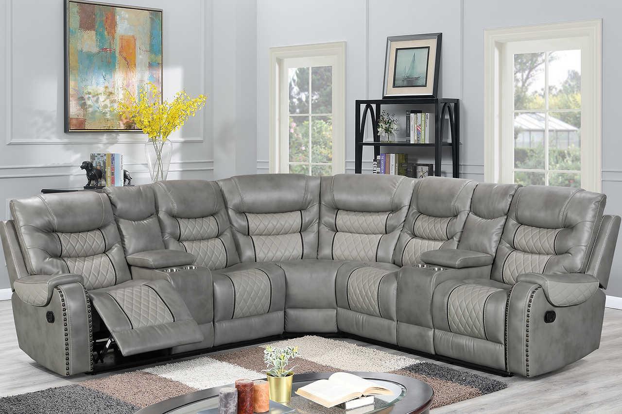 Phoenix II Grey Upholstered Reclining Sectional - Image 1