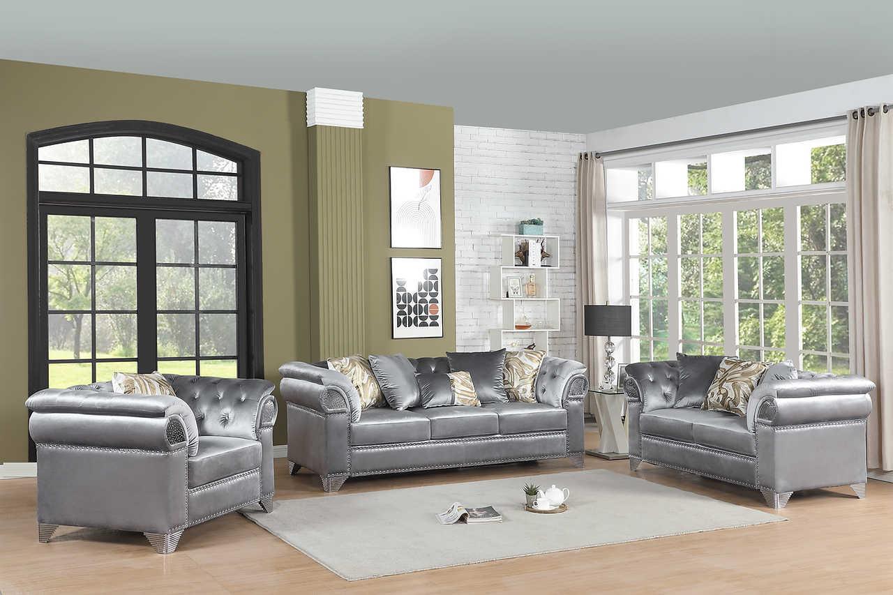 Emma Gray Velvet Living Room Set - Image 1