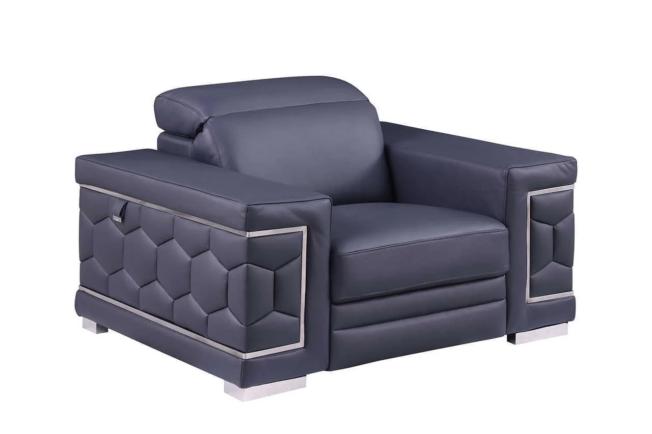 Favo Dark Navy Leather Chair - Image 1