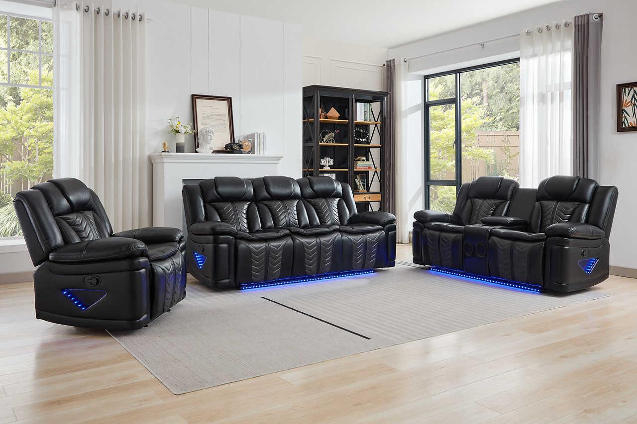 Prime Time Black Air Leather 3-Piece Reclining Set - Image 1