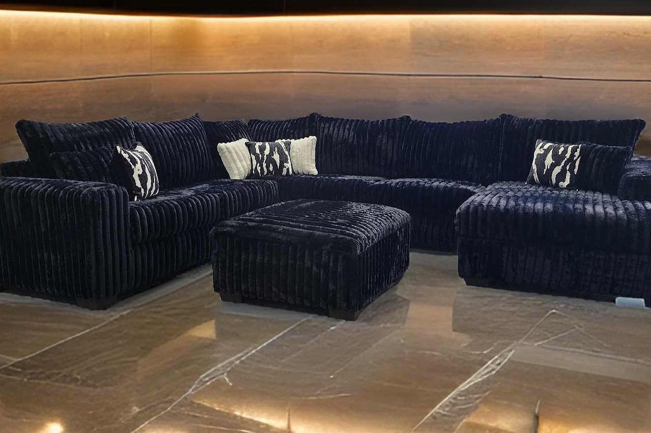 Texan Black Corduroy Sectional - Image 1