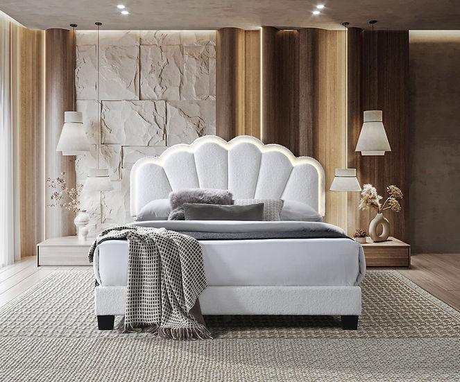 Gul Cream Upholstered Platform King Bed - Image 1
