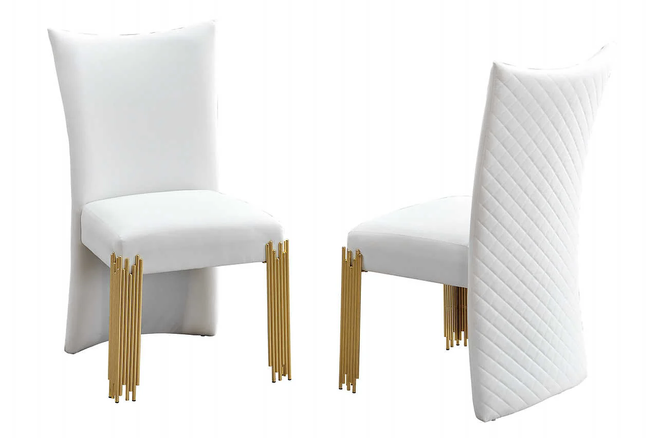 Glamor White Gold Velvet Dining Room Set - Image 2