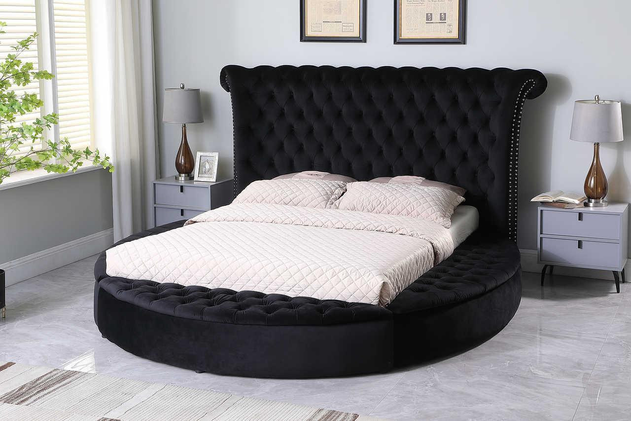 Lux Black Velvet Tufted Platform King Bed - Image 3